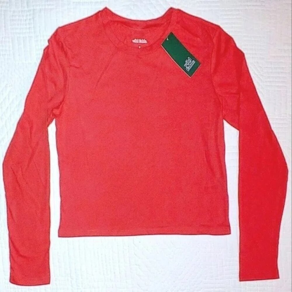 Wild Fable Lightweight Red Long Sleeve Crop T-Shirt Medium